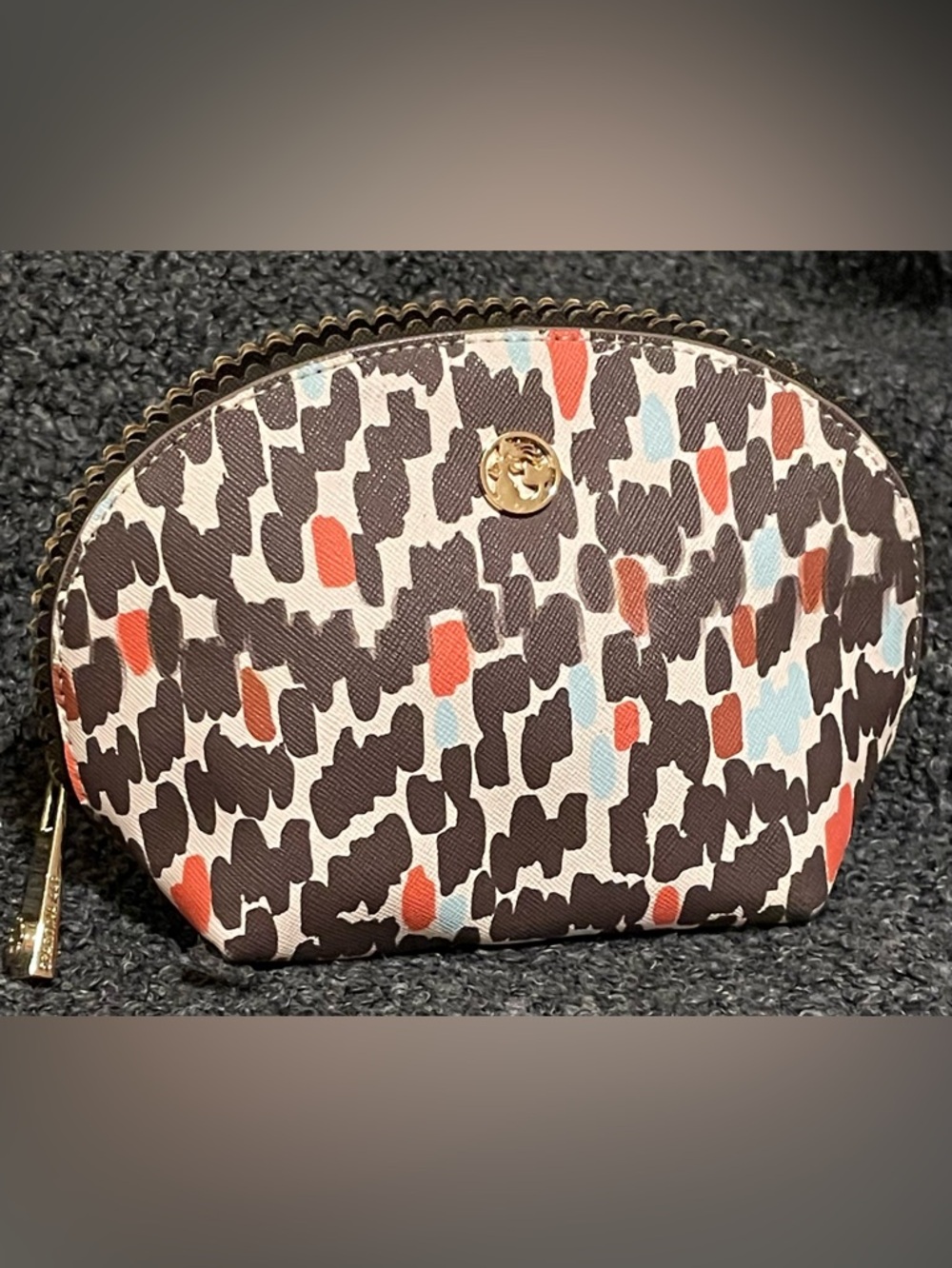 Spartina Women’s Patterned Cosmetic Bag in Brown, White, Coral & Sky
